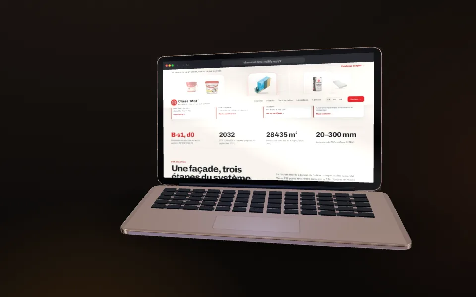 Ein Echtzeit-3D-Laptop, auf dessen Bildschirm die Class’Mat-Website zu sehen ist